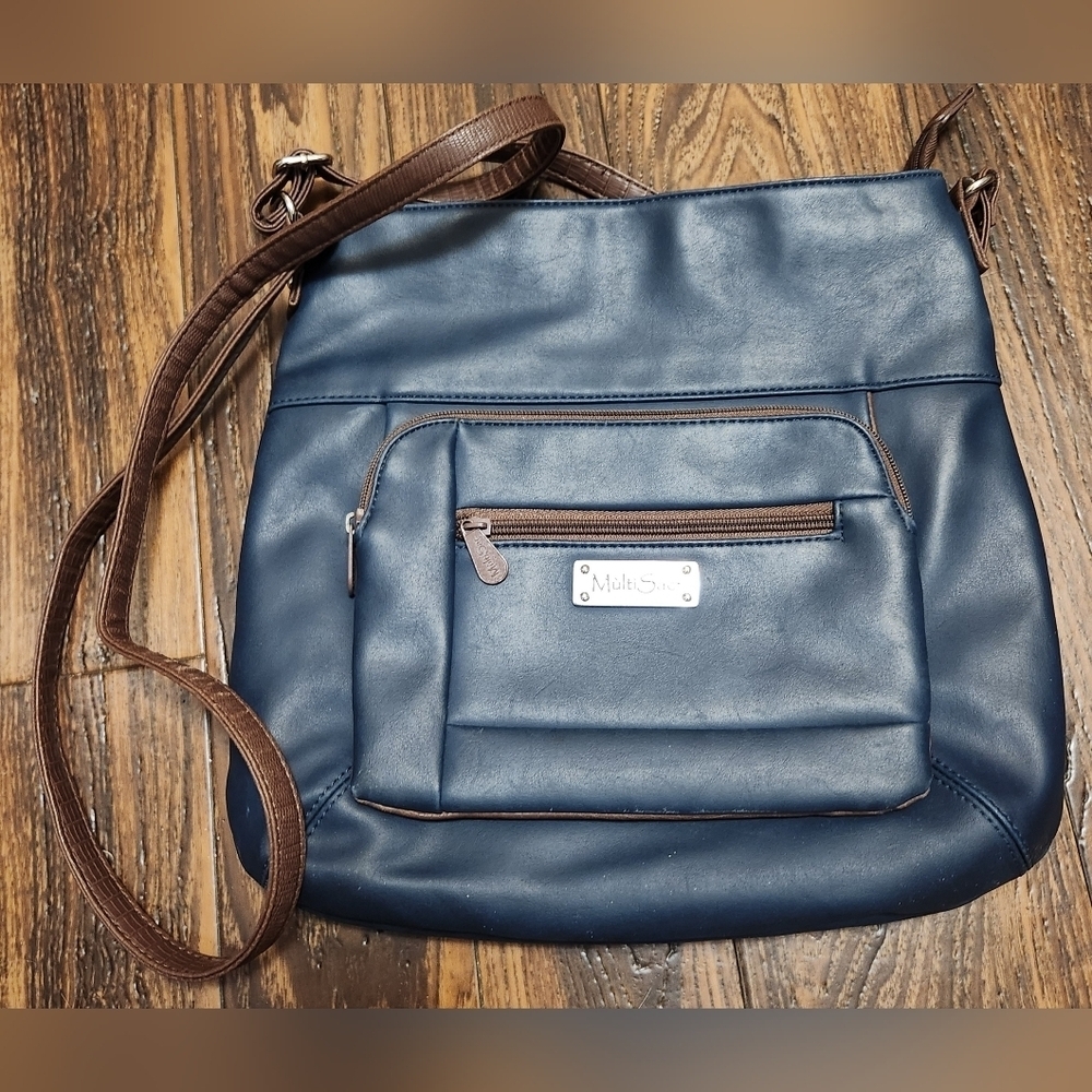 MULTISAC Navy Blue Crossbody Zippy Shoulder Bag Lots of Pockets! EUC